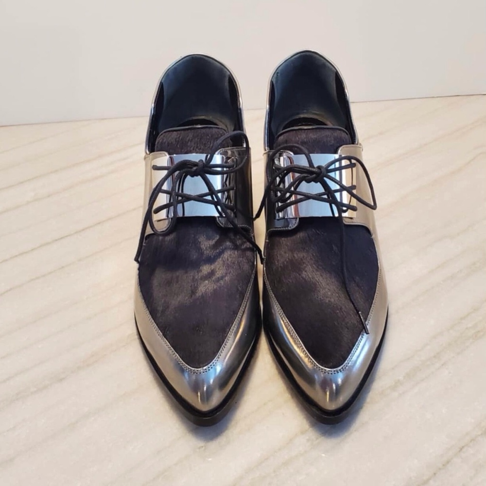 Jason Wu Silver, Leather, Pony Hair Brogues Oxfords 7.5 - Picture 4 of 13